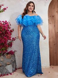 2023 Plus Size Arabic Aso Ebi Luxurious Mermaid Prom Dresses sexy shiny blue Beaded Crystals Evening Formal Party Second Reception Birthday Engagement Gowns Dress