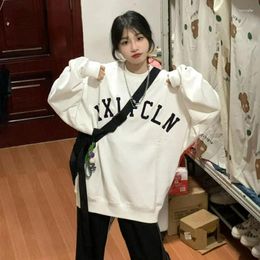 Women's Hoodies Pure Cotton White Sweater For Women In Autumn And Winter Plush Thickened Student Oversize Loose Lazy Upper Garment 2023