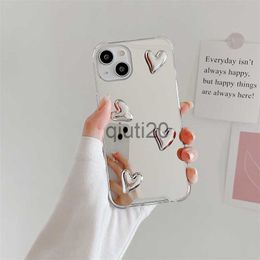 Cell Phone Cases Fashion Korean Style Cute Heart Soft Silicone Clear Phone Case For IPhone 13 Pro Max 14 11 12 XS XR Silvery Mirror Protect Cover x0807