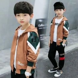 Jackets 2023 Spring Autumn For Boy Coat Hooded Bomber Jacket Green Boy's Windbreaker Kids Children Patchwork Style Korean