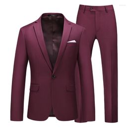 Men's Suits 2023 Jacket Pants 2 Pieces Set Candy Colours Slim Fit Business Men Wedding Stage Tuxedo Groomsman 17 Colour