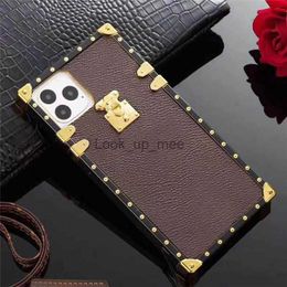 Luxury Designer Brand Phone Cases for iPhone 14 Plus 14 Pro Max 13Promax 12Pro 11 XR XSmax 7 8Plus 6S Girl Square Fur Mobile Cover Fashion PU Leather Case with StrapKD387