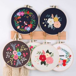 Chinese Products Embroidery Starter With Pattern Instructions Cross Stitch Set Flowers Plant Stamped Embroidery Kits With Hoops