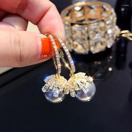 Hoop Earrings Austyn Oversized White Pearl For Women Bohemian Gold Colour Round Zircon Wedding Jewellery Earings