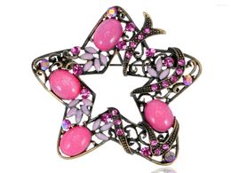 Brooches Holiday Rose Pink Crystal Rhinestone Star Flower Fashion Jewelry Pin Brooch