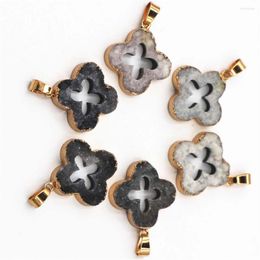 Pendant Necklaces Natural Stone Cross Shaped Love Heart-shaped Geode Necklace Hollowed Out Charm Fashion Jewellery Accessories Wholesale 5Pc