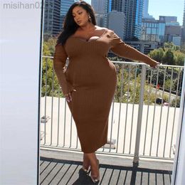 Basic Casual Dresses Bodycon Dresses for Women Winter Clothes V Neck Knitting Cotton Ladies Long Dress Sexy Plus Size Dress Wholesale Dropshipping HKD230807