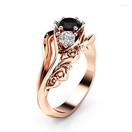 Cluster Rings Wish Express Amazon's European And American Style Blackstone Plated Rose Gold Women's Ring
