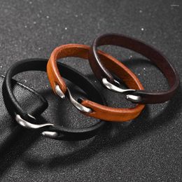 Charm Bracelets Vintage Bracelet For Men Black/Brown Genuine Leather Hook Wristband Bangles Male Jewelry Gift 20cm/18.5cm