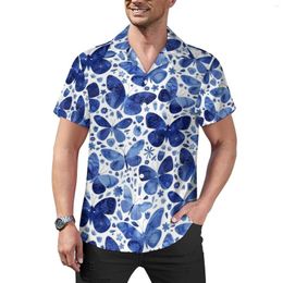 Men's Casual Shirts Blue Butterfly Loose Shirt Men Beach Retro Floral Butterflies Summer Design Short Sleeve Vintage Oversize Blouses