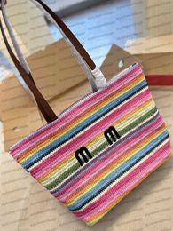 Bolsa de palha de alta qualidade Bolsa de designer Bolsa de luxo Bolsa feminina de grande capacidade Bolsa estilo férias Bolsa listrada colorida Bolsa de praia Bolsa de ráfia tecida estilosa