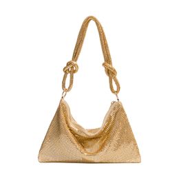 Evening Bags Fashion Mesh Women Shoulder Bags Designer Silver Handbags Shinny Diamond Strip Evening Bag Glitter Tote Party Purse 230804