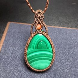 Strand Natural Hand-woven Malachite Teardrop Pendant Fashion Women Healing Jewelry Gemstone Crystal Charm Choker Necklace Gift 1PCS