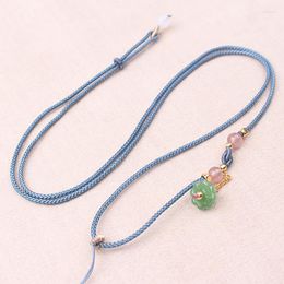 Pendant Necklaces Fashion Green Lotus Necklace Rope Men's And Women's Adjustable Hetian Jade Ping'an Buckle Jewellery Lanyard