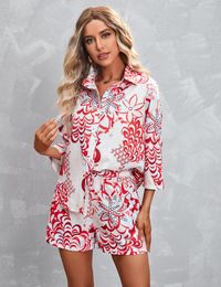 Women's Tracksuits Summer Casual Short Sets Two Piece Set For Women Fashion Print Loose Shirts Elegant 2 Outfit Office Lady