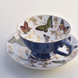 Cups Saucers European Style Luxury Coffee Cup British Afternoon Tea Bone China Butterfly Trace Gold Set Ceramic And Saucer