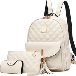 School Bags 3Pcs Leather Backpack Purse Women s Simple Design Quilted Mini for Women Small 230807