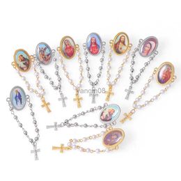 Pins Brooches 6pcs Religion Vintage Jesus Brooches Cufflinks Sacred Heart Jesus Faux Pearls Crucifix For Women Bag Lapel Pin Broches Jewelry HKD230807