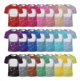 Sublimering tom t-shirt front blekt polyester kortärmad te-färgämne tee tops för diy termisk överföring tryckning vuxna barn
