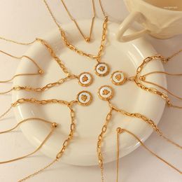 Necklace Earrings Set Versatile Niche Design Sense White Sea Shell Small Bee Printing Plate Pendant Double-layer Female Jewellery