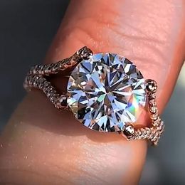 Cluster Rings Solid 14K Rose Gold Women Ring Moissanite Diamonds 1 2 3 4 5 Round Wedding Party Engagement Anniversary Romantic