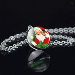 Pendant Necklaces Santa Claus Double Side Glass Ball Necklace Christmas Jewellery Vintage Copper Chain