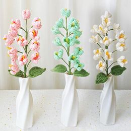 Decorative Flowers Crocheted Lilac Bouquet Artificial Knitting Flower Ornaments Home Wedding Party Fake Plants Room Table Decoration