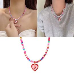 Chains Candy-Colored Loves Beaded Necklace Bohemian Niche Handmade Soft Pottery Clavicle Chain