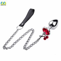 Massager Bestco Stainless Steel Leash Chain Anal Plug with Bells Stimulate Butt Massage Sm Adult Erotic G-spot for Women/man