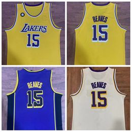 Mens Austin Reaves Basketball Jerseys #15 Team Yellow Purple Stitched Shirts S-XXL