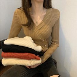 Women's Knits Autumn Winter Women Long Sleeve Solid Button Front V Neck Cardigan Femme Korean Fashion Vintage Knit Soft Sweater Top