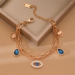 Link Bracelets Stainless Steel Blue Eye Charm Bracelet For Women Rustproof Punk Girls Wrist Chain Jewelry Party Wedding Gifts Drop