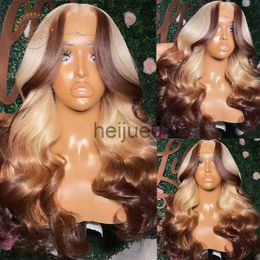 Human Hair Capless Wigs Transparent Lace Frontal Wigs Ombre 613 Blonde Brown Highlight Wavy Hair 13X4 Lace Front Wig Coloured Human Hair Wigs For Women x0802