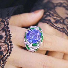 Cluster Rings ZOCA Real S925 Sterling Silver Sapphire Ring Gemstone High Quality Luxury Jewellery Women Wedding Anniversary Party Gift
