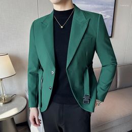 Men's Suits Fashion British Style Blazer Dark Green Suit Jacket Business Casual Top Stage Host Party Dress High End Social Clothing