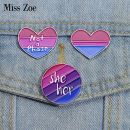 Bisexual Enamel Pins Custom She Her Not A Phase Brooches Bag Clothes Lapel Pin Lovers Badge LGBT Jewelry Gift for Friends
