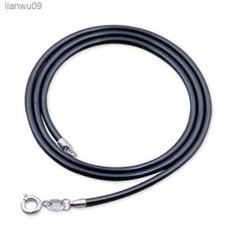 Black PU Leather Necklace Chain 925 Sterling Silver Clasp Leather Cord Jewellery Silver Jewellery L230704