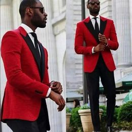 Slim Fit Red Wedding Tuxedos Men Suits Two Piece Cheap Groom Tuxedos Notched Lapel Men Party Suit Custom Made Groomsmen Suits Jac259O