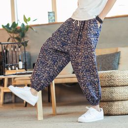 Men's Pants Ropa De Hombre 2023 Chinese Style Summer Trend Loose Cotton Linen Printing Casual Large Size Crotch Harem Bloomers Men