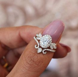 Flower Moissanite Promise ring White Gold Filled AAAAA Zircon