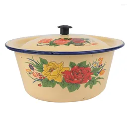 Bowls Enamel Basin Tureen Tub Retro Style Soup Bowl Household Pot Vintage Plate Storage Lid