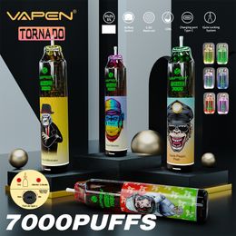 Original VAPEN Tornado 7000 Puffs 7k Disposable E cigarettes Vape Pen starter kit 15ml Pod With Mesh Coil 6 Glowing Colours Rechargeable 850mah