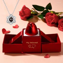 Necklace Earrings Set Hexagram Projection With Luxury Rose Gift Box 100 Languages I Love You Pendant 2023 Romantic Accessories Wholesale