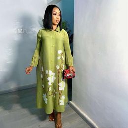 Miyake Pleated Style Elegant Western Printed Brick Loose Large Size Womens Dress