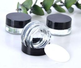 wholesale Clear Eye Cream Jar Bottle 3g 5g Empty Glass Lip Balm Container Wide Mouth Cosmetic Sample Jars with Black Cap LL