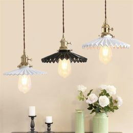 Pendant Lamps Nordic Ceramic Pendent Light Pleated Skirt Style Macaron LED Hanging Lamp For Restaurant Cafe Bedroom Bedside Home Decor