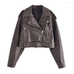 Women's Jackets Girls Fashion Coffee Leather Motorcycle Jacket 2023 Spring Woman High Street Loose Short Pu Female Cool Crop Outwear