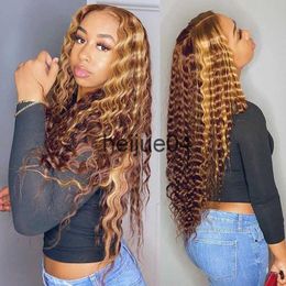 Human Hair Capless Wigs Curly Human Hair Wig Honey Blonde Ombre 13x1 Brazilian Brown Colour Deep Water Wave Hd Frontal Highlight Bob Lace Front Wigs x0802