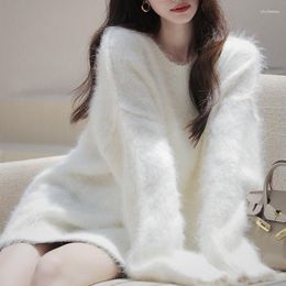 Women's Sweaters Sweet Tops Autumn Winter Warm Mink Cashmere Soft Fur Fleece O Neck And Pullovers For Women Jumper Long Sleeve Blue Top