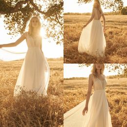 Newest Rembo Styling Bohemian Simple Square Sleeveless Backless Wedding Dresses Lace Tulle Ruffles Wedding Gown Sweep Train robe d299W